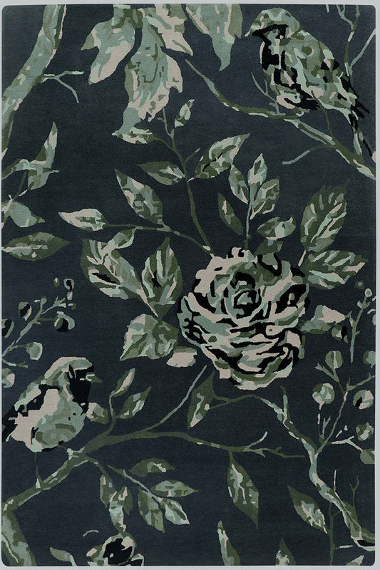 Carpe Natura Hand Tufted Black and Green Area Rug