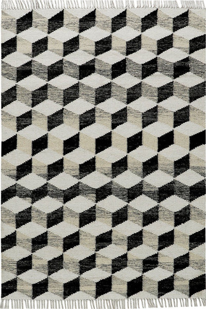 Carpe Natura Pitloom Wool Black and Beige Flatweave Area Rug